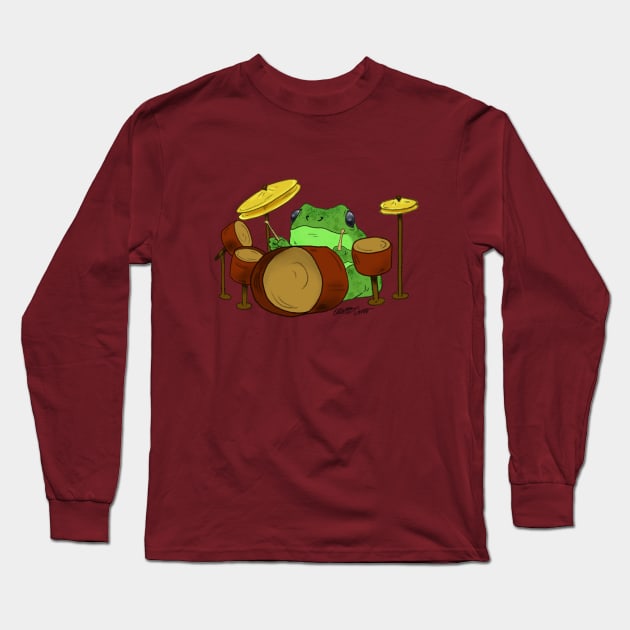 Remy the Drum Playing Frog Long Sleeve T-Shirt by CrowTownArt